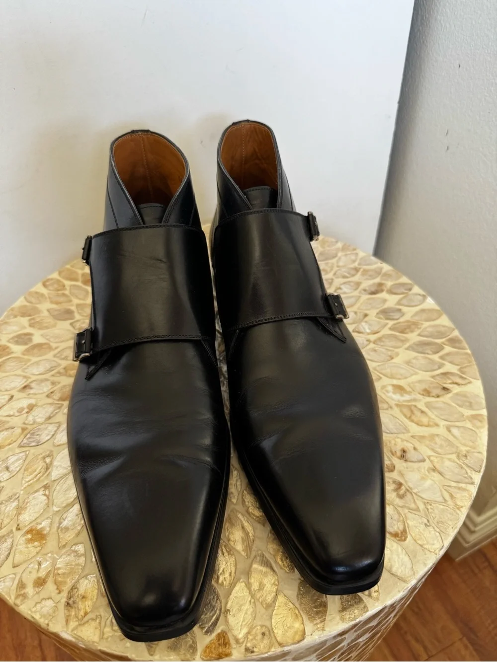 Magnanni Black Leather Double Monk Strap Boots size 9.5M
